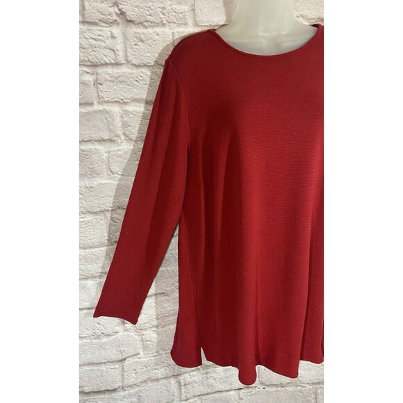 J Jill Wearever Collection Red Ribbed Tunic Top Large Stretchy Soft Shirt‎ 9615 - Picture 4 of 8